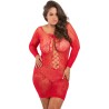 lingerie : nuisette grande taille rouge extensible manches 3/4