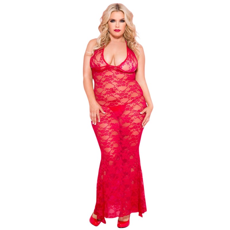 lingerie sexy : nuisette grande taille longue rouge