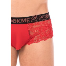 minipants rouge en dentelle florale et poche de maintien opaque.
