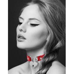 bijoux pour toi : collier cuir rouge cadenas coeur