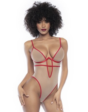 body sexy pour femme avec armatures, couleur chair et rouge