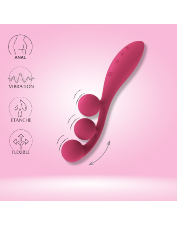 Vibromasseur triple stimulation flexible, anal, vaginale, clitoridienn