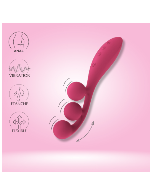 Vibromasseur triple stimulation flexible, anal, vaginale, clitoridienn